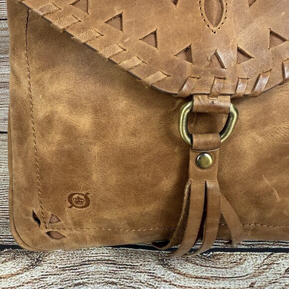 BORN Brown Leather Backpack Bag Distressed Bohemian Laser Cut Fringe Festival - Picture 3 of 16